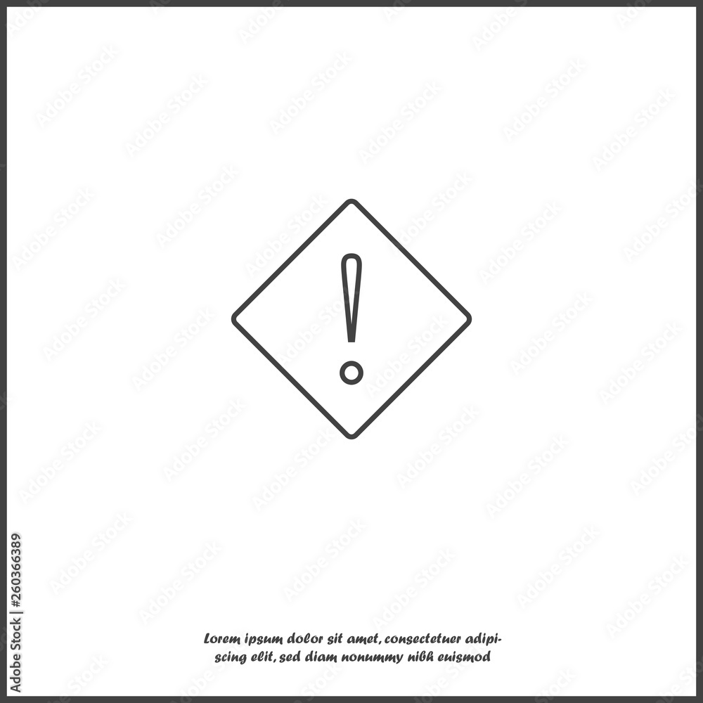 Vector icon exclamation mark in a diamond. Punctuation mark symbol on white isolated background. Vector icon exclamation mark in a diamond. Punctuation mark symbol on white isolated background.