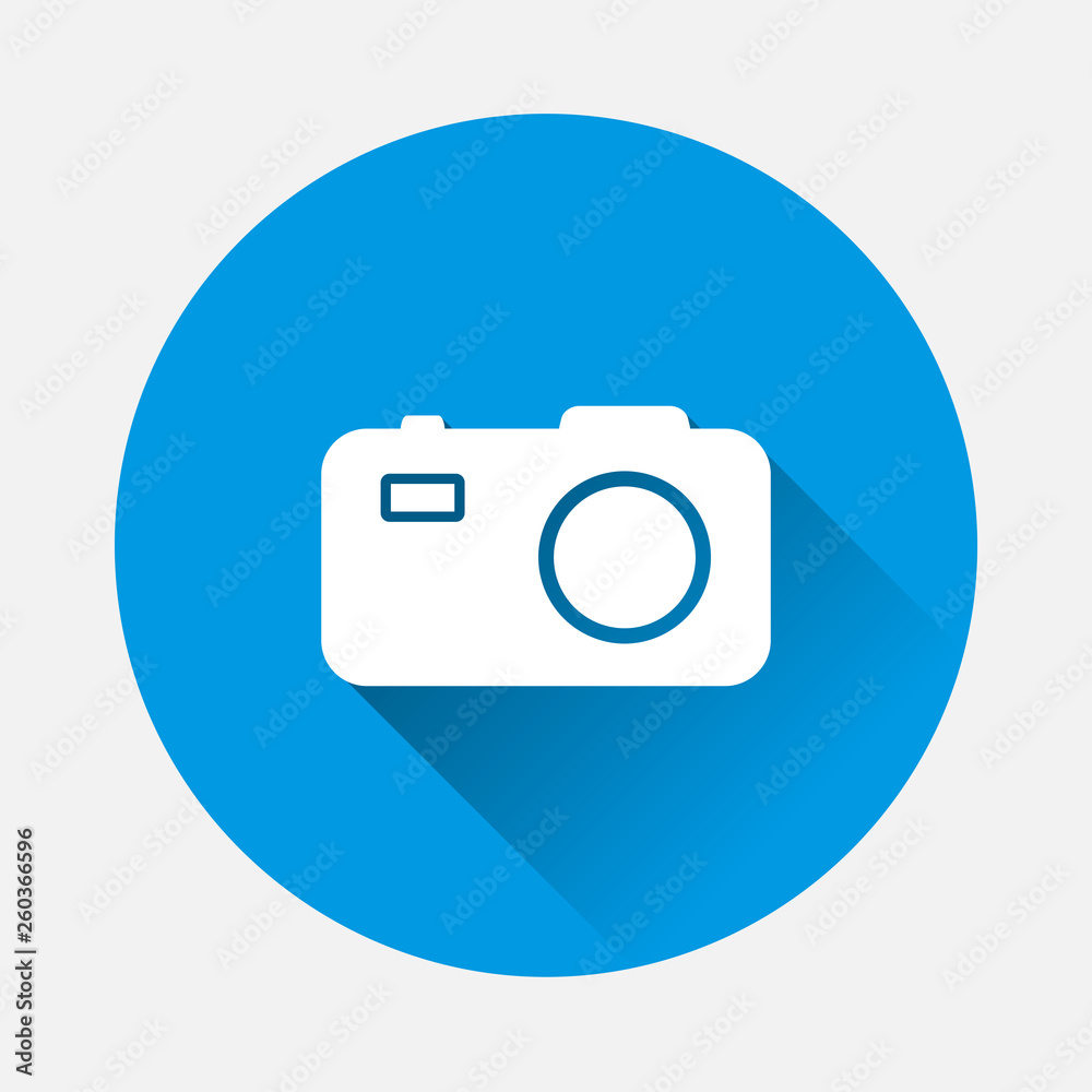 Vector illustration of a digital camera. Retro camera icon on a blue background a flat image with a long shadow. Vector illustration of a digital camera. Retro camera icon on a blue background a flat image with a long shadow.