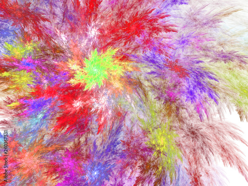 Colorful feathery fractal spiral, digital artwork for creative graphic design