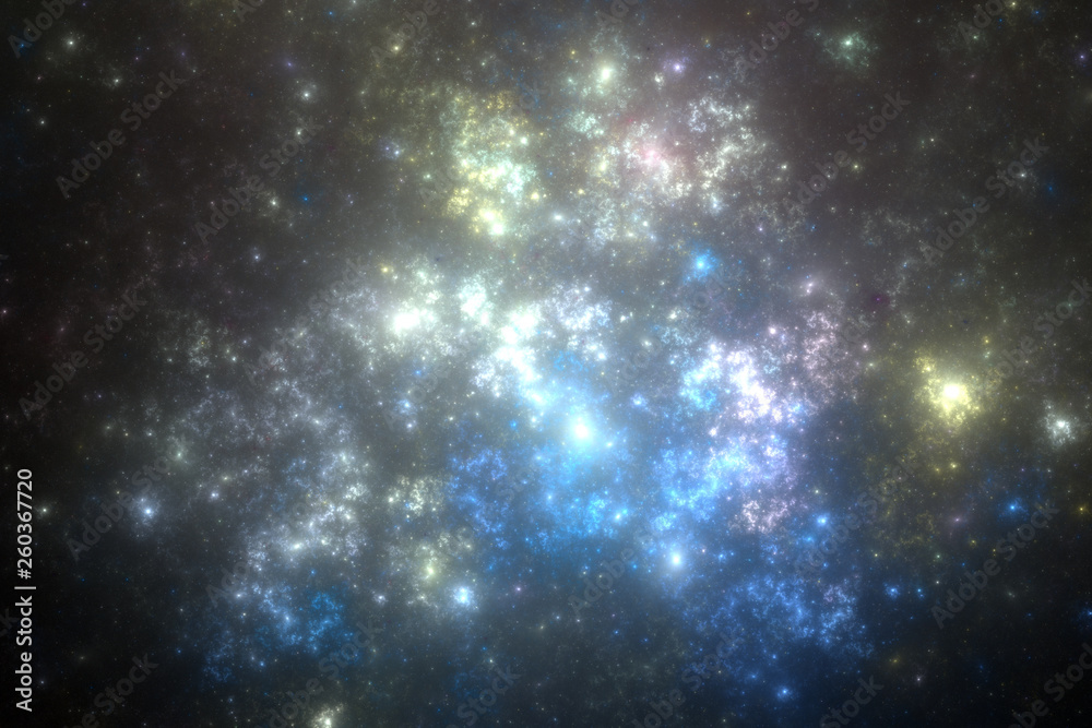 Blue fractal nebula with stars, digital artwork for creative graphic design