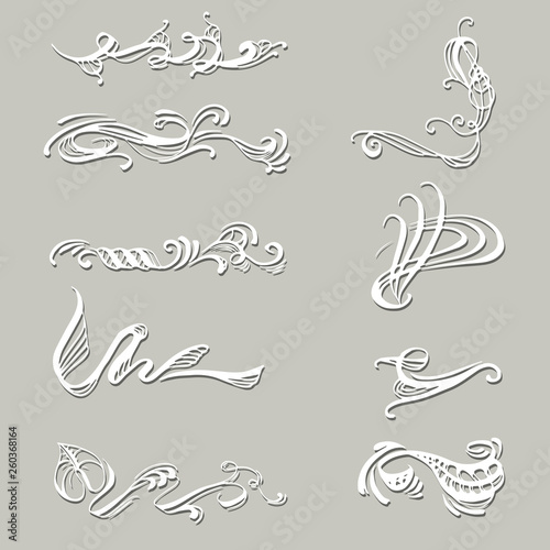 Vector collection of decorative oriental and classical elemnts made in hand drawn style. Set of elements for business greeting invitation card and banner.