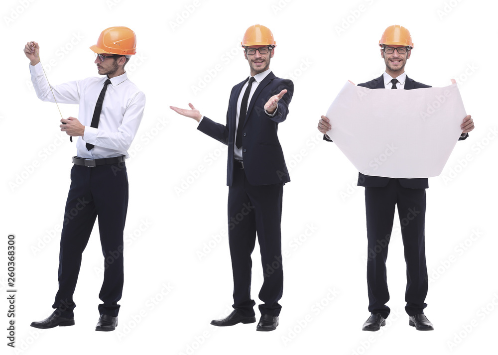 in full growth .a qualified architect in an orange helmet in full growth .a qualified architect in an orange helmet
