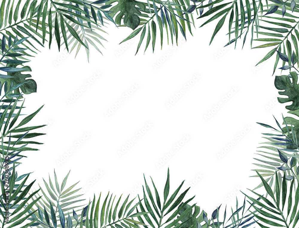 Frame with palms leaves. Watercolor illustration. Frame with palms leaves. Watercolor illustration.