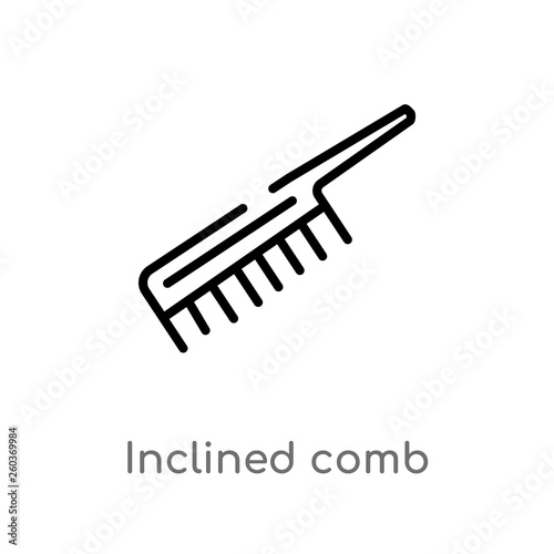 outline inclined comb vector icon. isolated black simple line element illustration from beauty concept. editable vector stroke inclined comb icon on white background