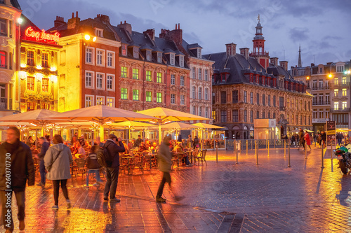 Evening Grand Place in Lille city center, France photo