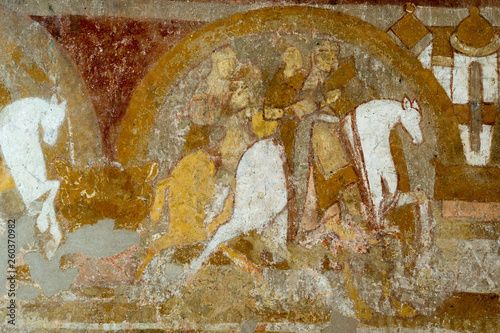 Quadro em tela Two templars on a horse, riding to get the holy grail