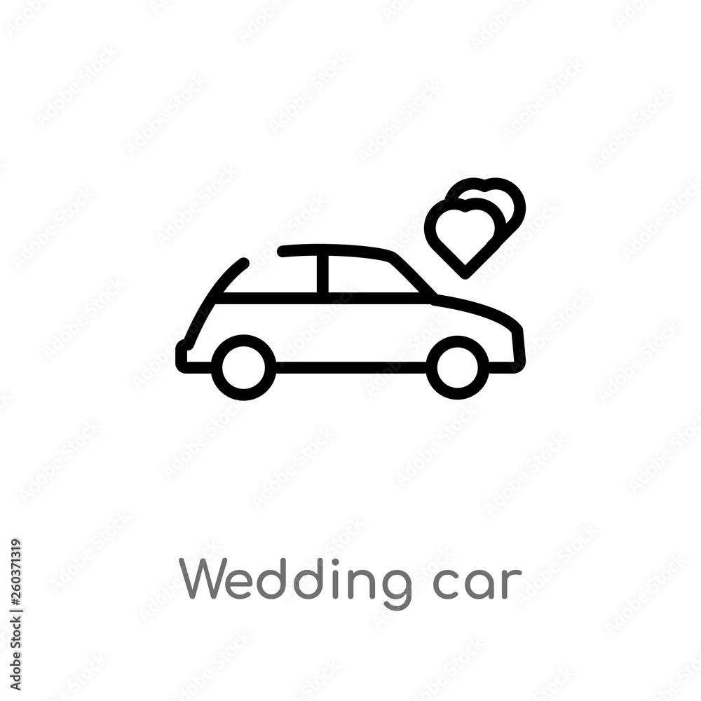 outline wedding car vector icon. isolated black simple line element illustration from birthday party and wedding concept. editable vector stroke wedding car icon on white background