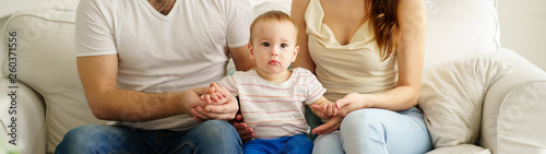 happy parents and baby boy web banner template