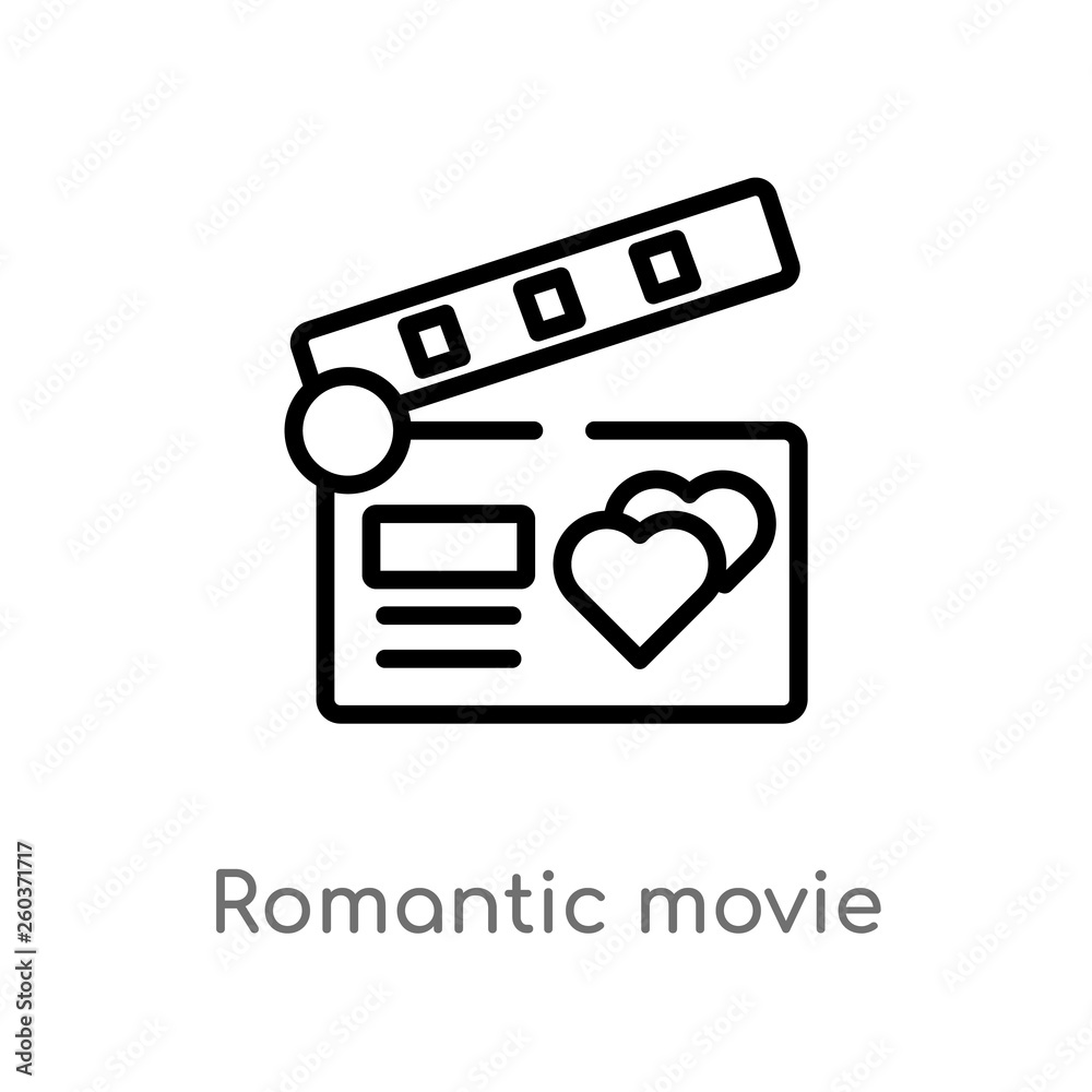 outline romantic movie vector icon. isolated black simple line element illustration from love & wedding concept. editable vector stroke romantic movie icon on white background outline romantic movie vector icon. isolated black simple line element illustration from love & wedding concept. editable vector stroke romantic movie icon on white background