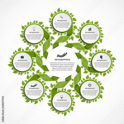 Abstract options infographics template. Ribbons with green leaves. Infographics for business presentations or information banner. 