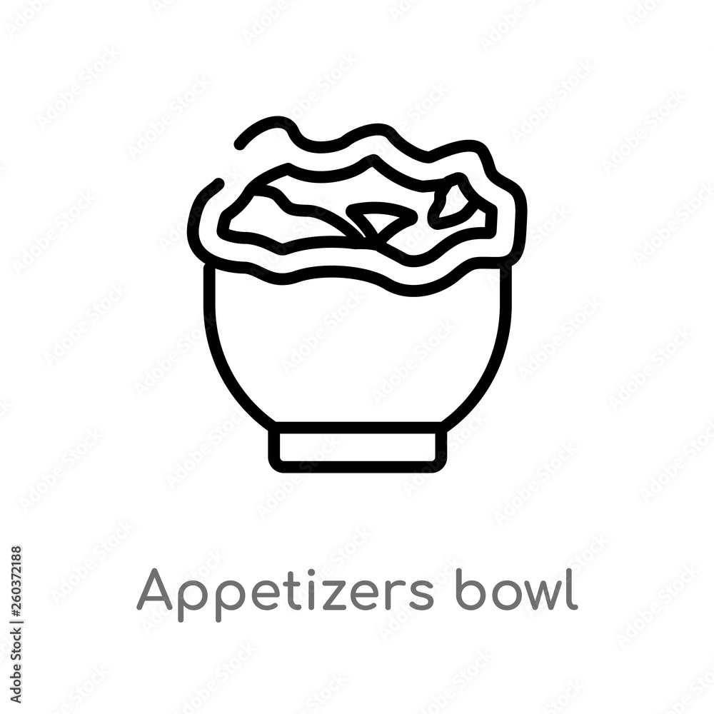 outline appetizers bowl vector icon. isolated black simple line element illustration from bistro and restaurant concept. editable vector stroke appetizers bowl icon on white background outline appetizers bowl vector icon. isolated black simple line element illustration from bistro and restaurant concept. editable vector stroke appetizers bowl icon on white background