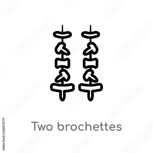 outline two brochettes vector icon. isolated black simple line element illustration from bistro and restaurant concept. editable vector stroke two brochettes icon on white background