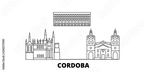 Argentina, Cordoba flat travel skyline set. Argentina, Cordoba black city vector panorama, illustration, travel sights, landmarks, streets.