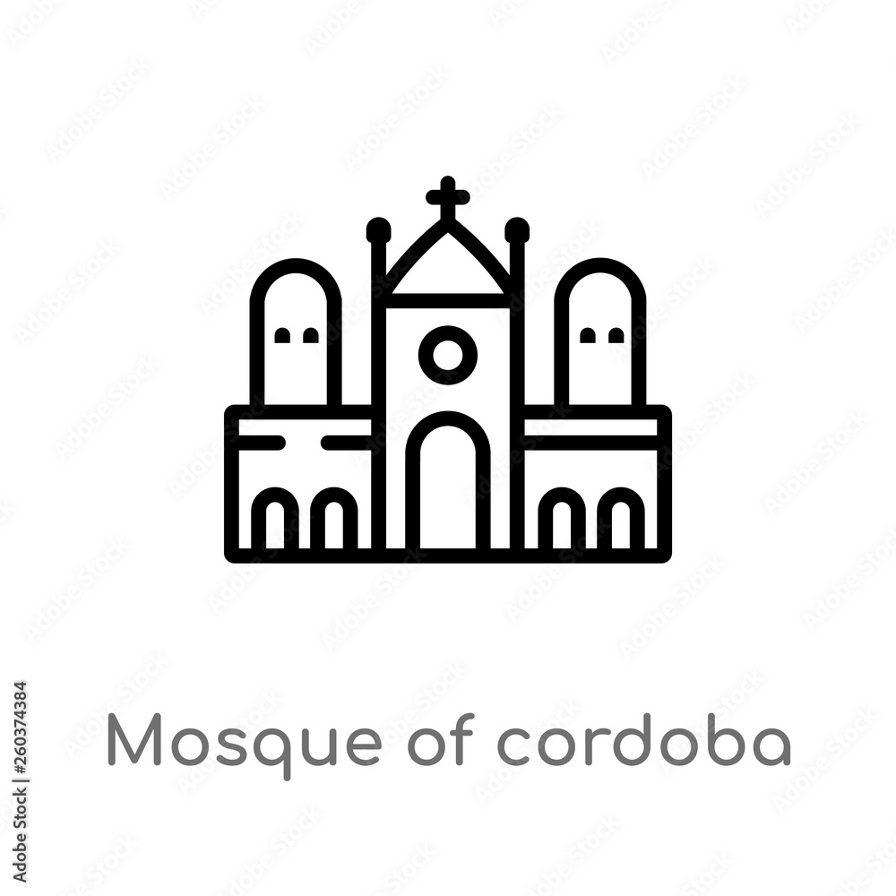 outline mosque of cordoba vector icon. isolated black simple line element illustration from buildings concept. editable vector stroke mosque of cordoba icon on white background