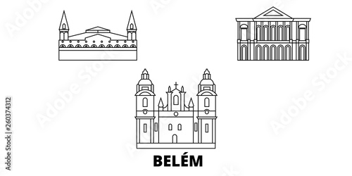 Brazil , Belem flat travel skyline set. Brazil , Belem black city vector panorama, illustration, travel sights, landmarks, streets.