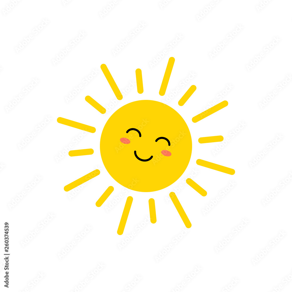 Sun - vector icon. Cute yellow sun with face. Emoji. Summer ...