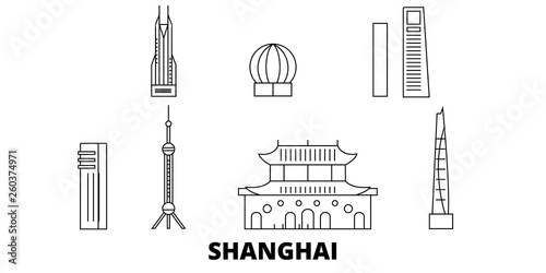 Canvas Print China, Shanghai City flat travel skyline set
