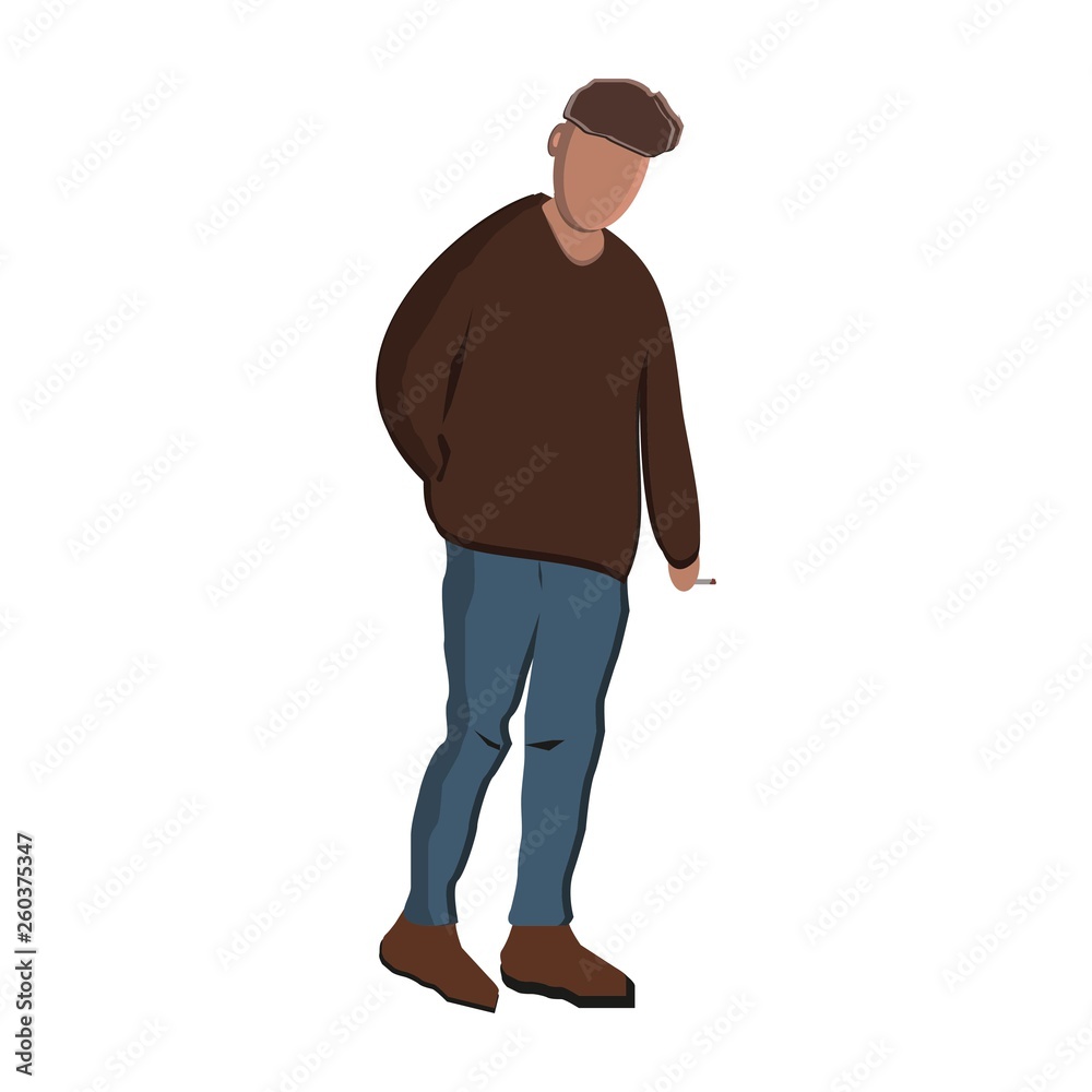 sad guy with a cigarette in color illustration sad guy with a cigarette in color illustration