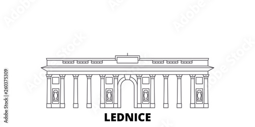 Czech Republic, Lednice flat travel skyline set. Czech Republic, Lednice black city vector panorama, illustration, travel sights, landmarks, streets.