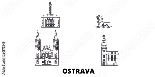 Czech Republic, Ostrava flat travel skyline set. Czech Republic, Ostrava black city vector panorama, illustration, travel sights, landmarks, streets.