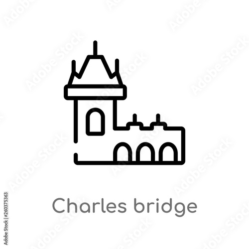 outline charles bridge vector icon. isolated black simple line element illustration from buildings concept. editable vector stroke charles bridge icon on white background