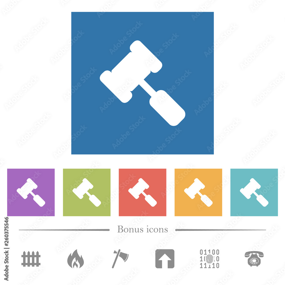 Judge hammer flat white icons in square backgrounds Judge hammer flat white icons in square backgrounds