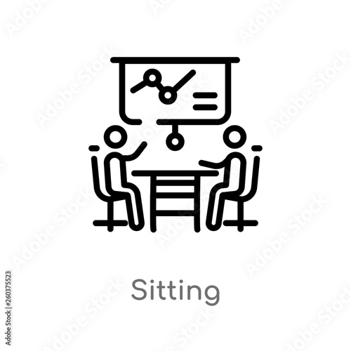 outline sitting vector icon. isolated black simple line element illustration from business concept. editable vector stroke sitting icon on white background