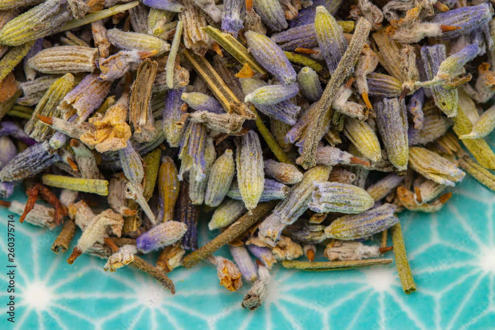 Lavendel getrocknete Blüten Close up, Gesunde Heilkräuter Homoöpathie