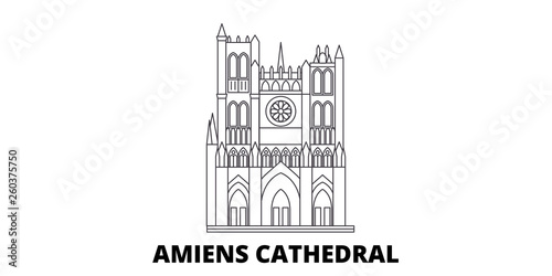 France, Amiens Cathedral  flat travel skyline set. France, Amiens Cathedral  black city vector panorama, illustration, travel sights, landmarks, streets.