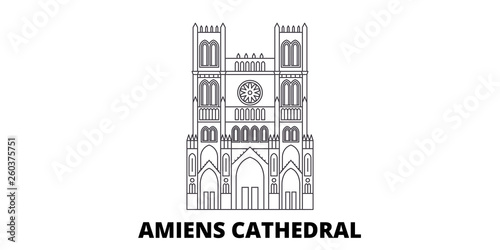 France, Amiens Cathedral  Landmark flat travel skyline set. France, Amiens Cathedral  Landmark black city vector panorama, illustration, travel sights, landmarks, streets.