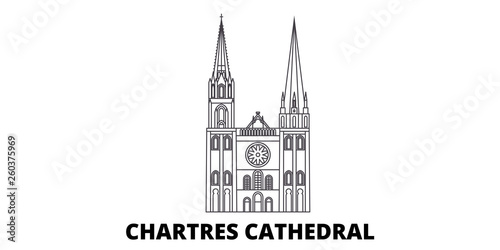 France, Chartres Cathedral Landmark flat travel skyline set. France, Chartres Cathedral Landmark black city vector panorama, illustration, travel sights, landmarks, streets.