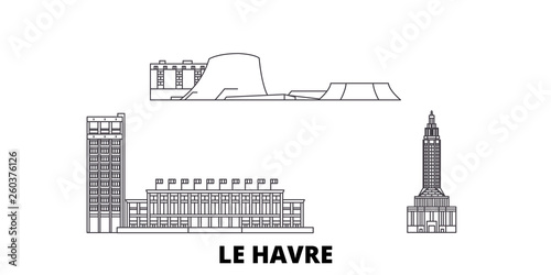 France, Le Havre flat travel skyline set. France, Le Havre black city vector panorama, illustration, travel sights, landmarks, streets. photo