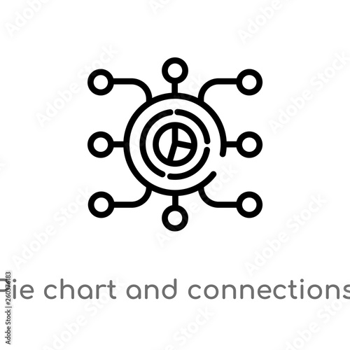 outline pie chart and connections vector icon. isolated black simple line element illustration from business concept. editable vector stroke pie chart and connections icon on white background