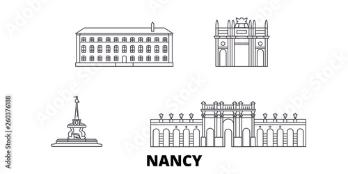 France, Nancy flat travel skyline set. France, Nancy black city vector panorama, illustration, travel sights, landmarks, streets.