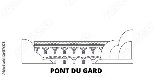 France, Pont Du Gard  flat travel skyline set. France, Pont Du Gard  black city vector panorama, illustration, travel sights, landmarks, streets.