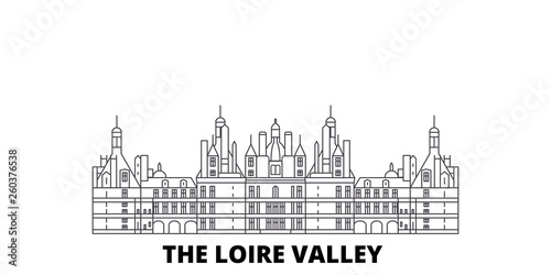 France, The Loire Valley  flat travel skyline set. France, The Loire Valley  black city vector panorama, illustration, travel sights, landmarks, streets.