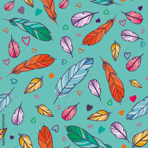 vector seamless pattern with feathers. Hand drawn illustration.