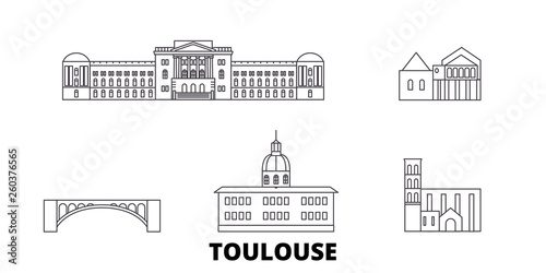 Obraz na płótnie France, Toulouse flat travel skyline set. France, Toulouse black city vector panorama, illustration, travel sights, landmarks, streets. w salonie
