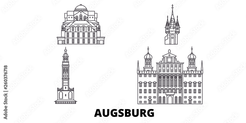 Vektorová grafika „Germany, Augsburg flat travel skyline set. Germany