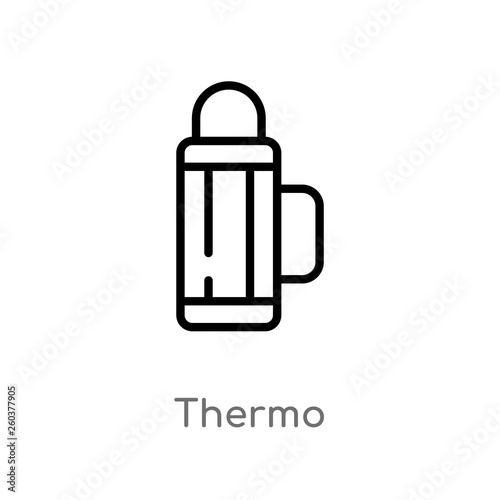 outline thermo vector icon. isolated black simple line element illustration from camping concept. editable vector stroke thermo icon on white background