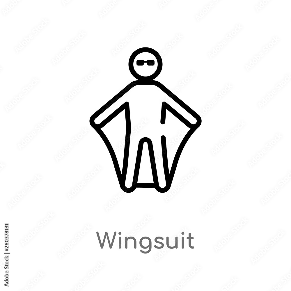 outline wingsuit vector icon. isolated black simple line element illustration from camping concept. editable vector stroke wingsuit icon on white background
