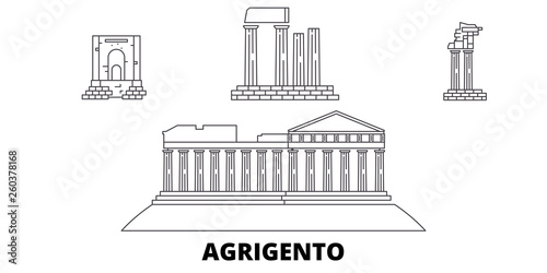 Italy, Agrigento  flat travel skyline set. Italy, Agrigento  black city vector panorama, illustration, travel sights, landmarks, streets.