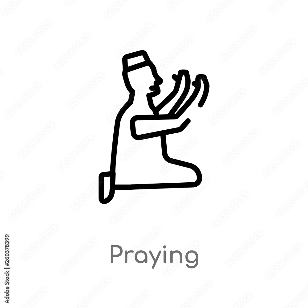 outline praying vector icon. isolated black simple line element illustration from charity concept. editable vector stroke praying icon on white background