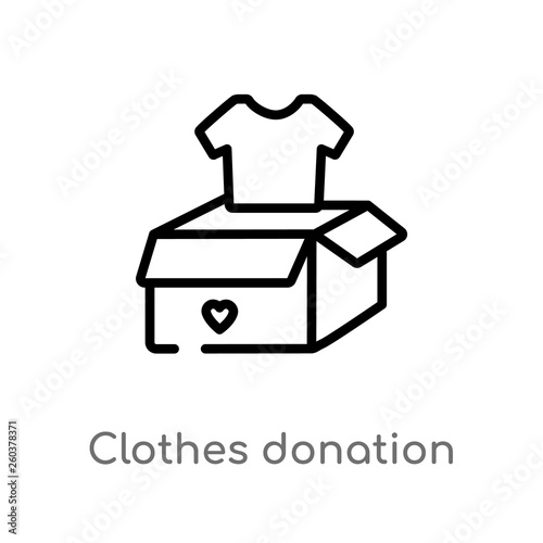 outline clothes donation vector icon. isolated black simple line element illustration from charity concept. editable vector stroke clothes donation icon on white background
