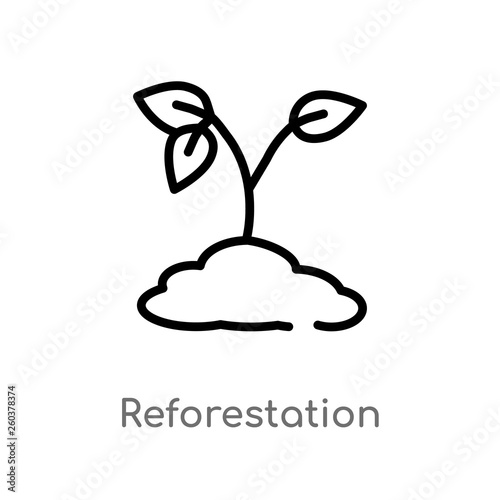 outline reforestation vector icon. isolated black simple line element illustration from charity concept. editable vector stroke reforestation icon on white background