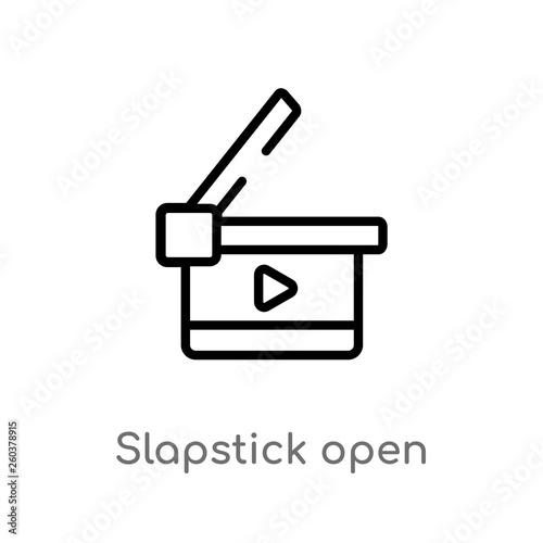 outline slapstick open vector icon. isolated black simple line element illustration from cinema concept. editable vector stroke slapstick open icon on white background