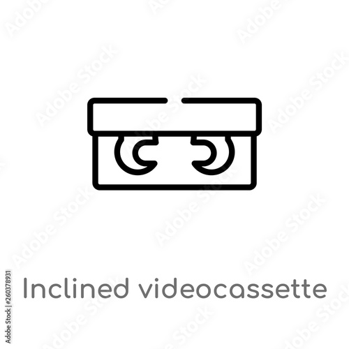 outline inclined videocassette vector icon. isolated black simple line element illustration from cinema concept. editable vector stroke inclined videocassette icon on white background