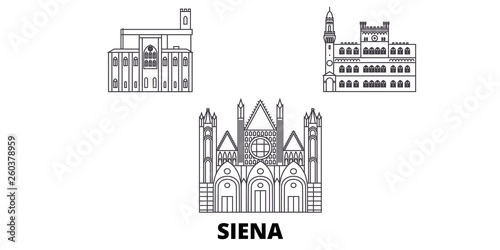 Italy, Siena flat travel skyline set. Italy, Siena black city vector panorama, illustration, travel sights, landmarks, streets.