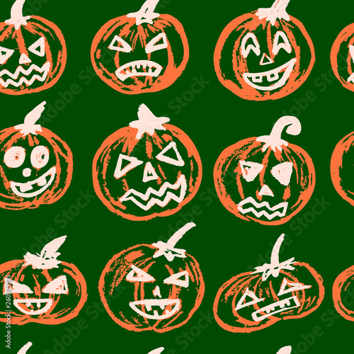 Halloween. Seamless pattern. A collection of funny faces. Autumn holidays. Fun