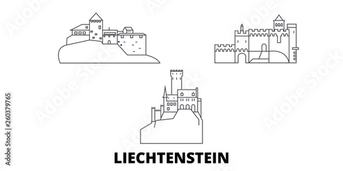 Liechtenstein flat travel skyline set. Liechtenstein black city vector panorama, illustration, travel sights, landmarks, streets.